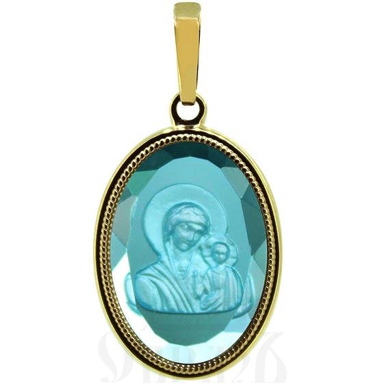 нательная икона «божия матерь «казанская», золото 585 проба желтое с голубым кварцем (арт. 691)