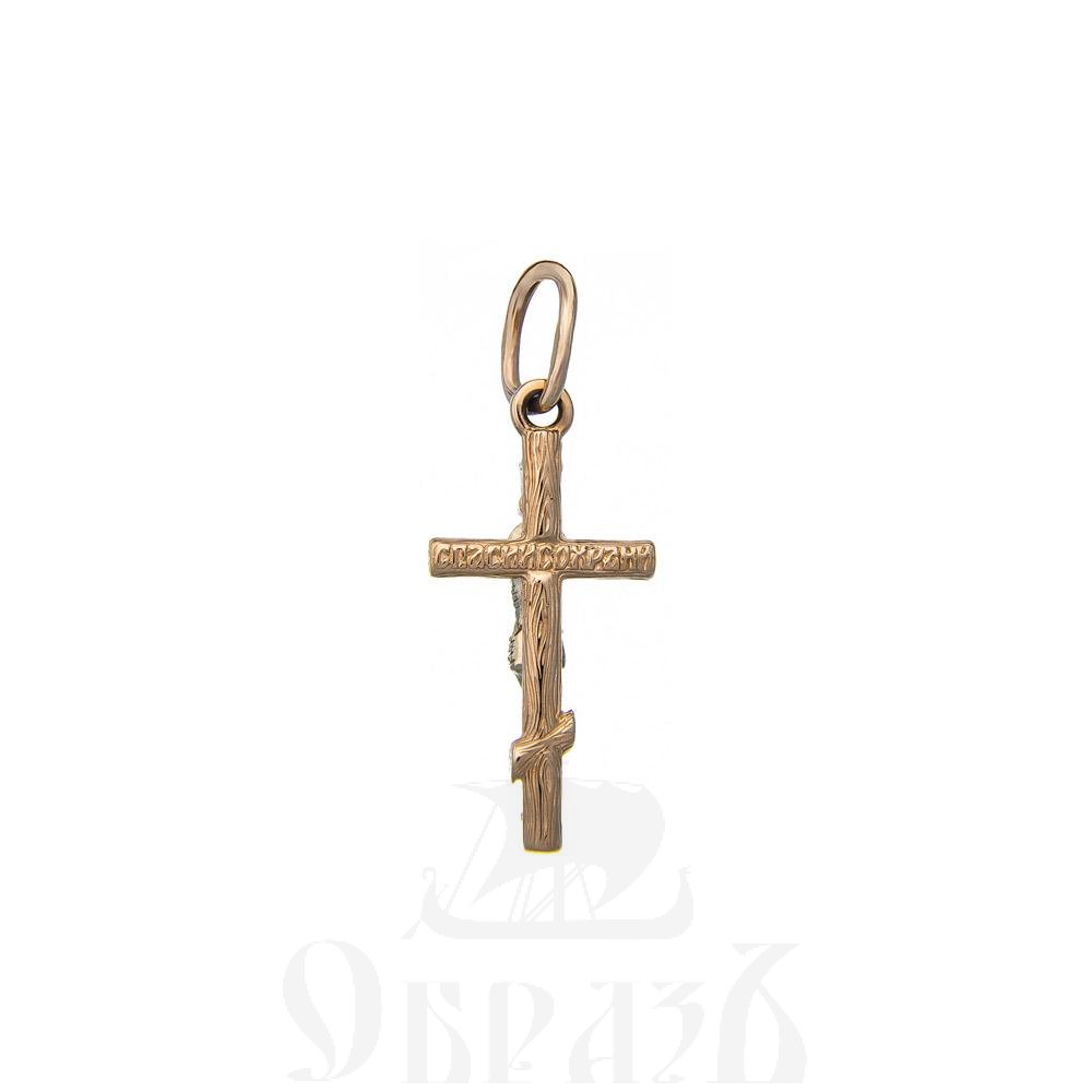 золотой шестиконечный крест с молитвой "спаси и сохрани", 585 проба красного и белого цвета (арт. п10048-з5кб)