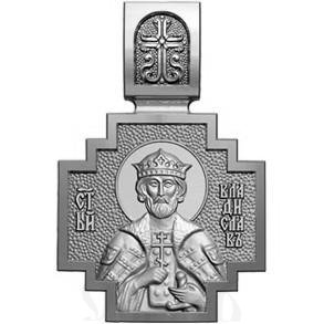 нательная икона св. благоверный князь владислав сербский, серебро 925 проба с платинированием (арт. 06.064р)