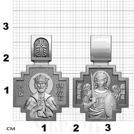 нательная икона св. благоверный князь владислав сербский, серебро 925 проба с платинированием (арт. 06.064р)