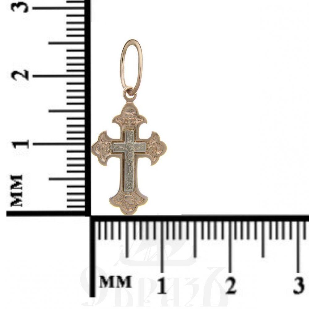 золотой криновидный крест с молитвой честному кресту, 585 проба белого и красного цвета (арт. п10039-з5кб)